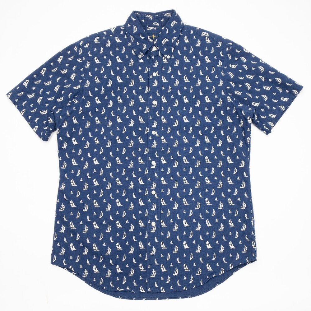 Polo Ralph Lauren Sailboat Shirt Men's Medium Nautical Preppy Casual Blue